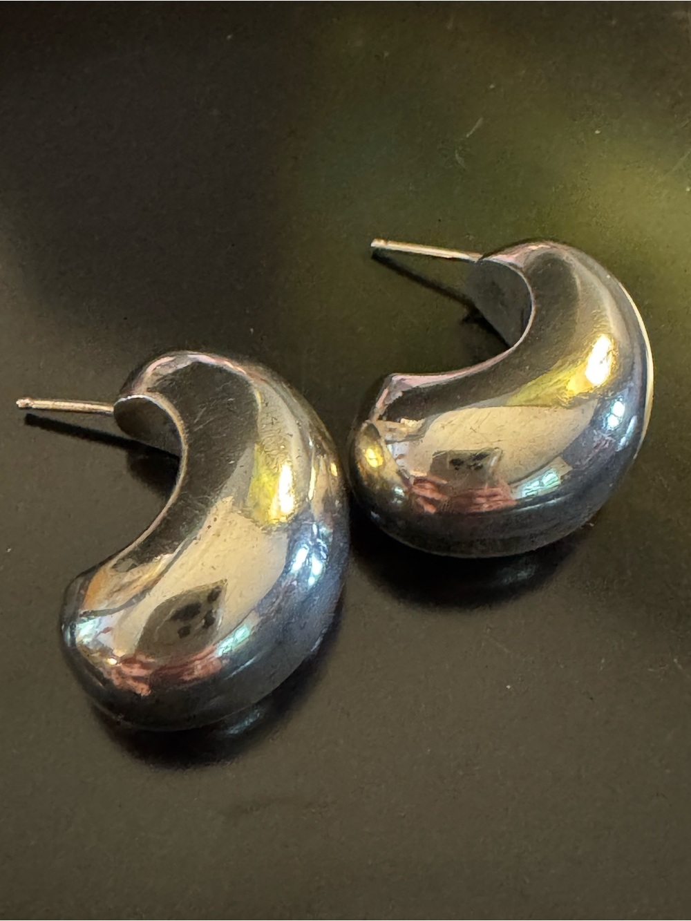 Puffy Crescent Hoop Earrings in Sterling Silver